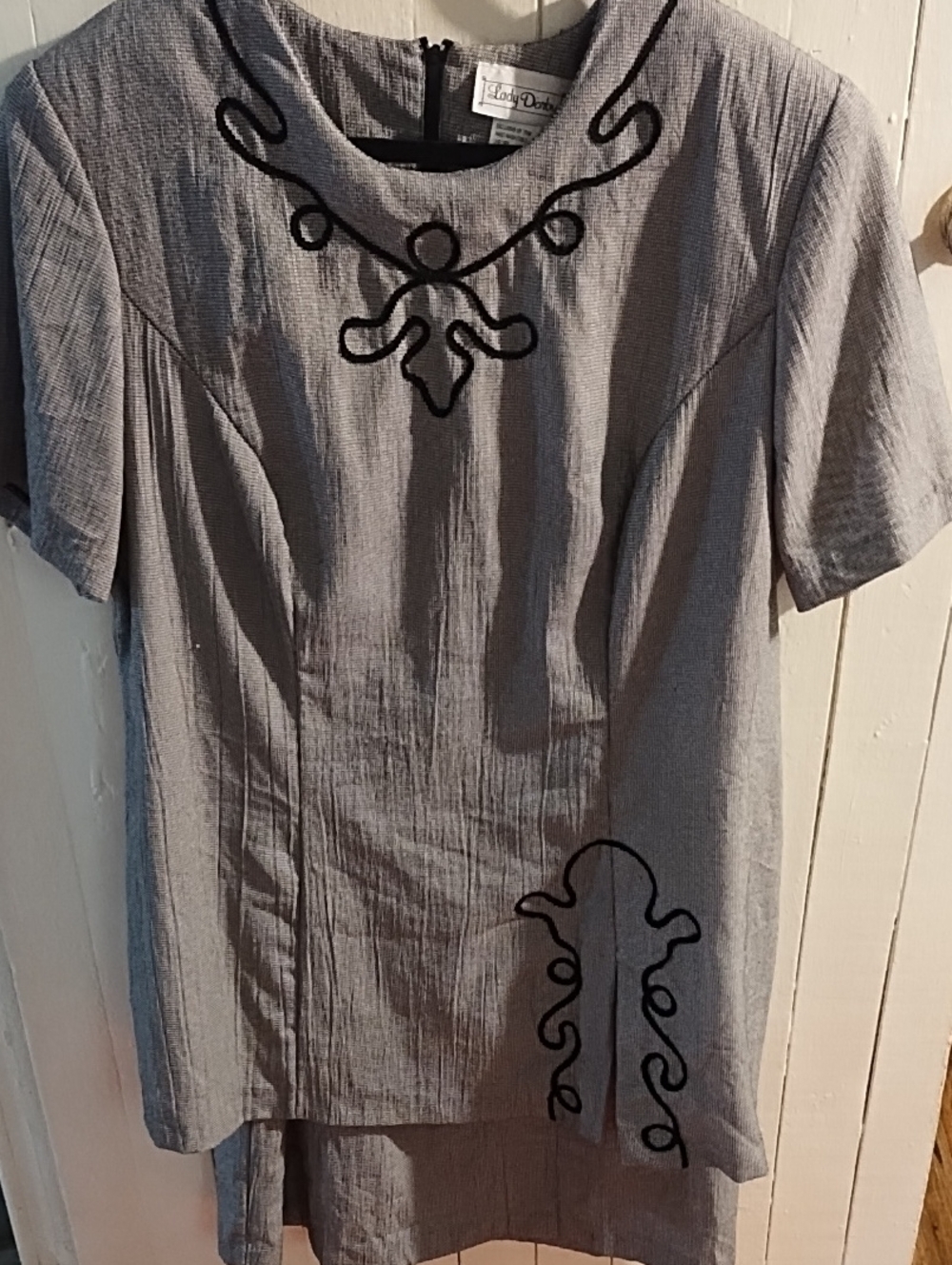 Lady Dorby Vintage Gray Embroidered Midi Dress 18W EUC.